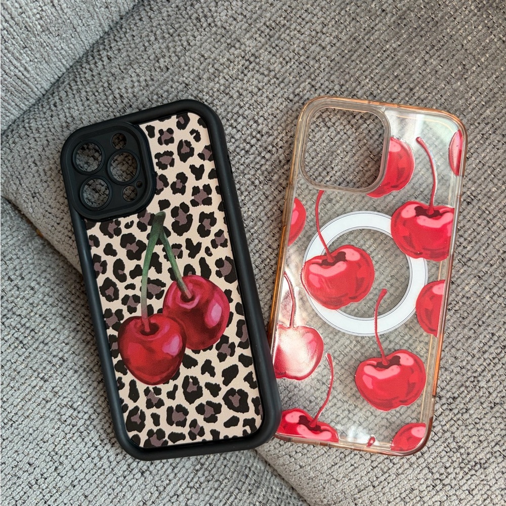 Cherry Leopard and Clear Cherry Phone Cases